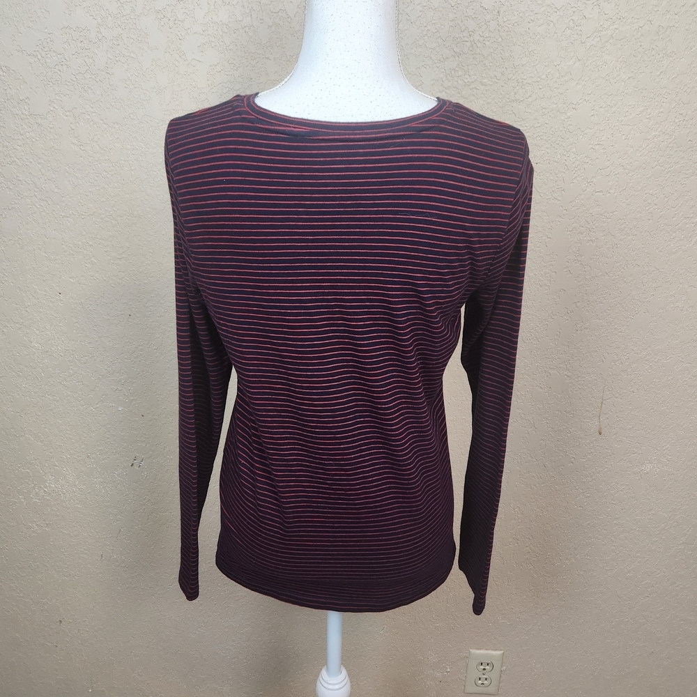 Talbots Burgundy Striped Long Sleeve Tee w/Doggy Medium (7904) - Picture 3 of 5